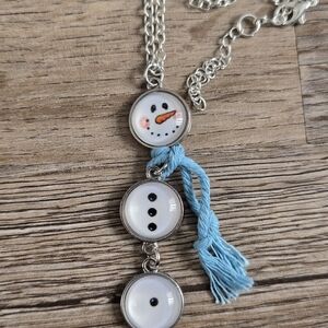Charming Snowman Pendant Necklace with Blue Tassel